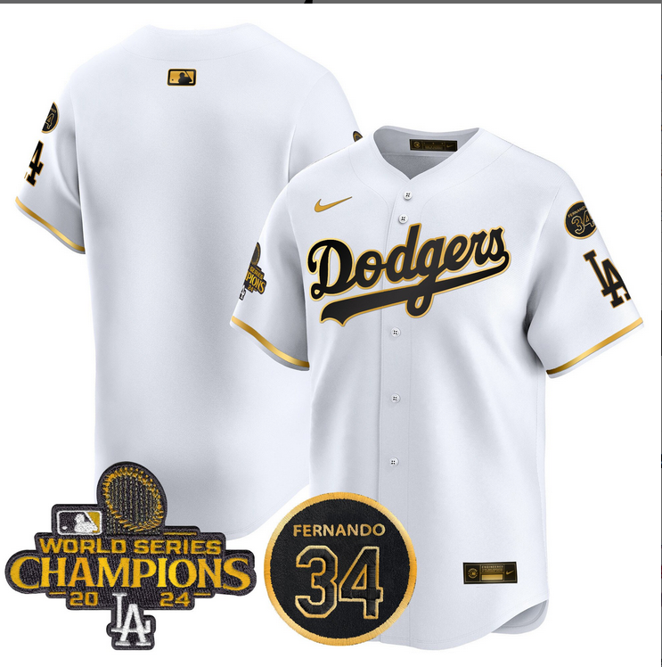 Men MLB Los Angeles Dodgers  blank white 2024 World Series Champions Patch Limited Jersey